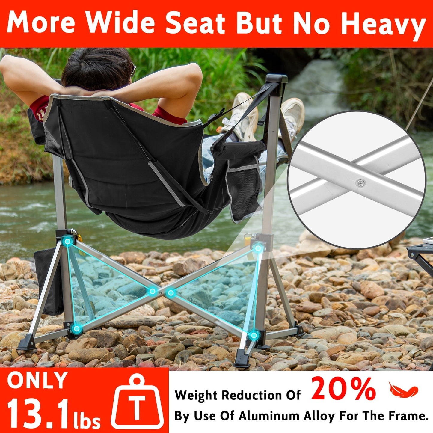 SUNSPIRE Oversized Hammock Chair with Footrest 2-Pack Portable Folding Rocking Camp Chair with Cup Holder for Outdoor Beach Sports Fishing Black