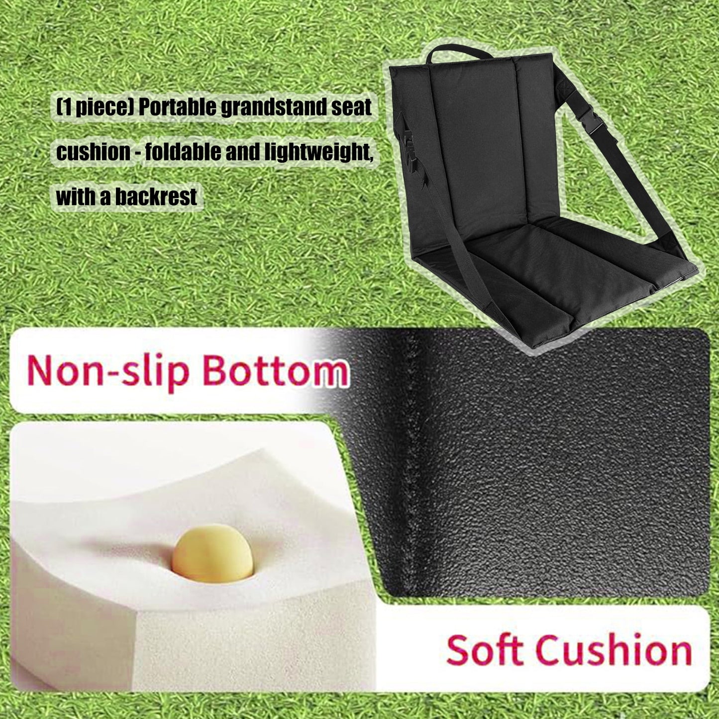 Portable Stadium Pad with Adjustable Shoulder Strap, Water-Resistant Foldable Design for Chairs