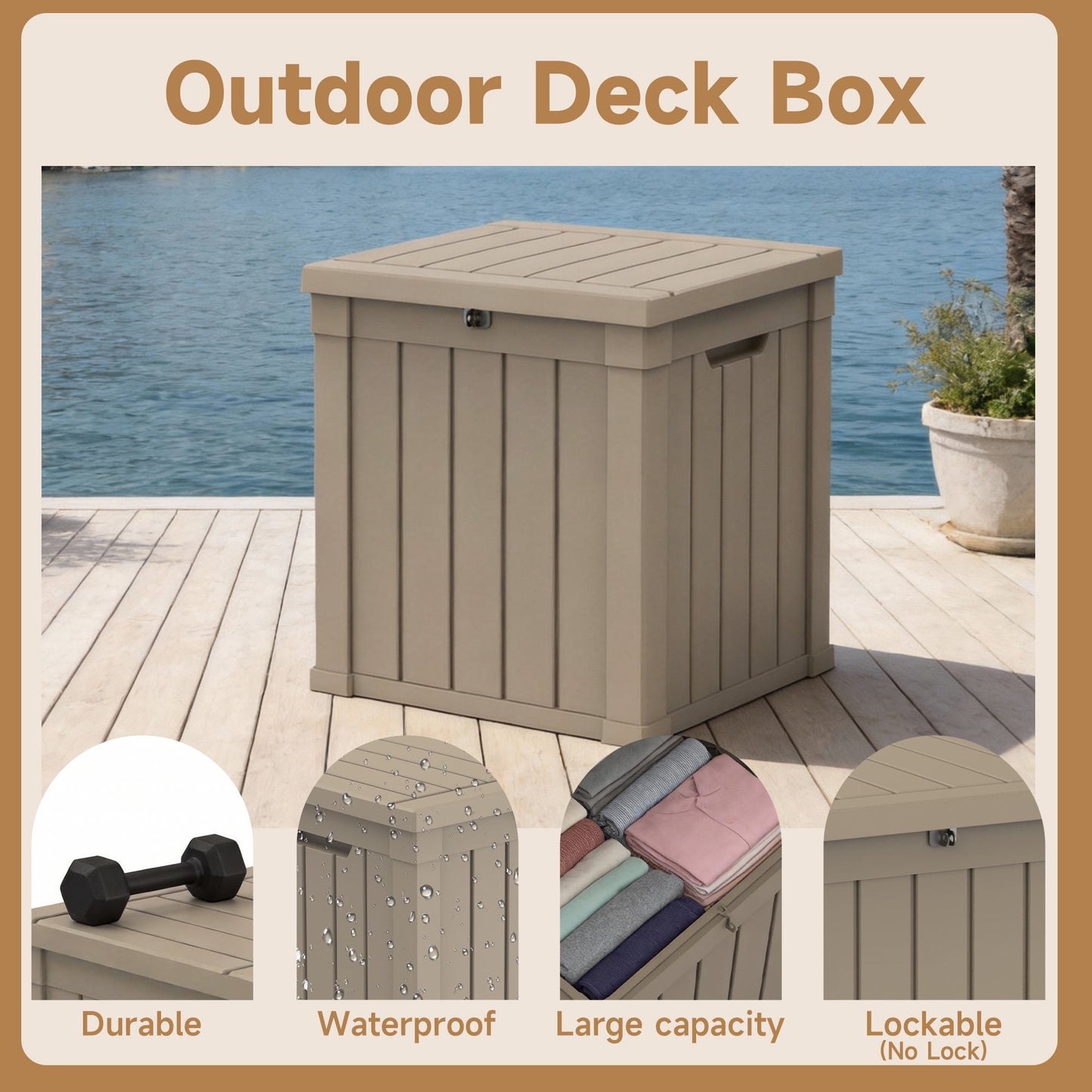 fazzn 50 Gallon Resin Deck Box Outdoor Indoor Waterproof Storage Box for Patio Furniture Pool Accessories Storage for Cushion Garden Tools (Grey)