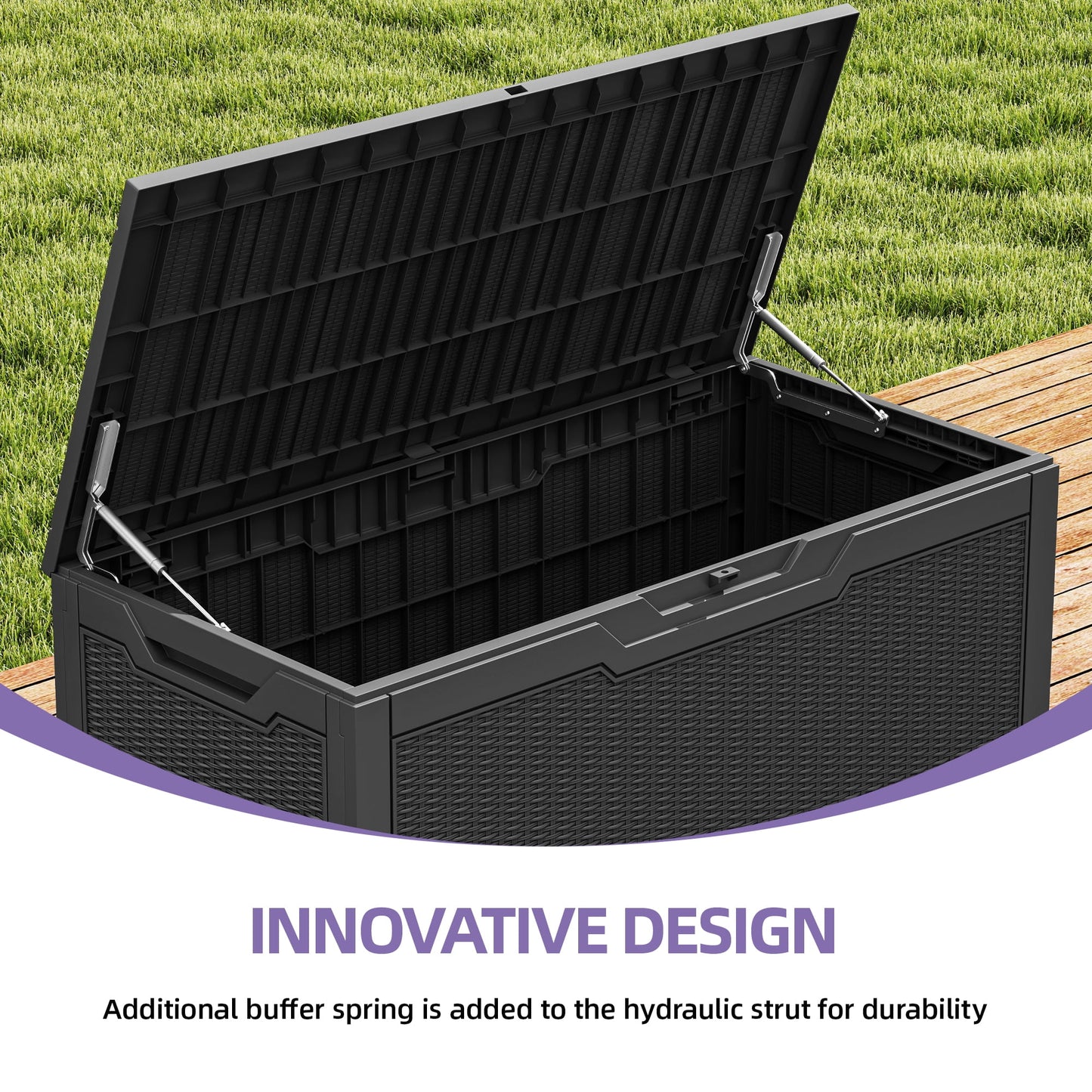 Uforic 100 Gallon large Deck Box, Outdoor Resin Storage Box, Outdoor Container for Patio Garden, Waterproof, Lockable, Black