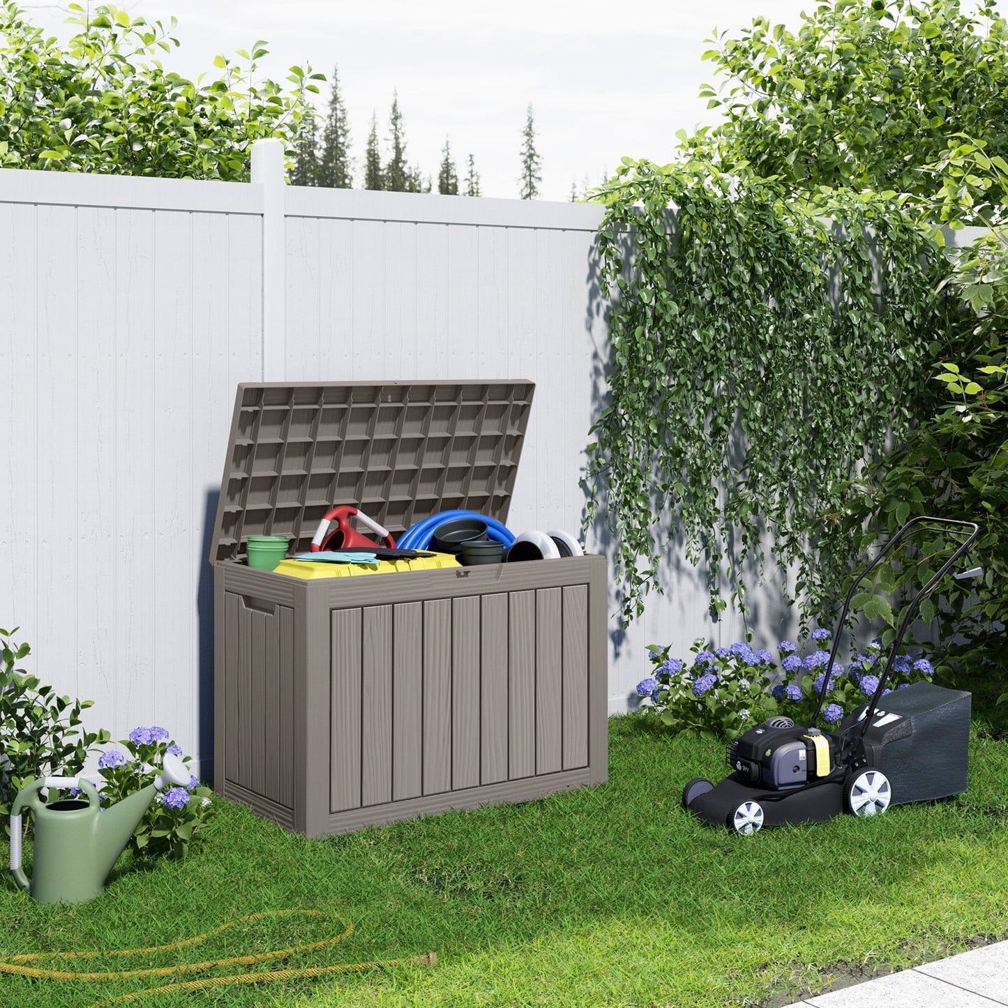 45 Gallon Resin Deck Box, Lockable Patio Outdoor Storage Box for Furniture, Garden Tools and Tools Storage, Waterproof Outside Storage Boxes (Grey)