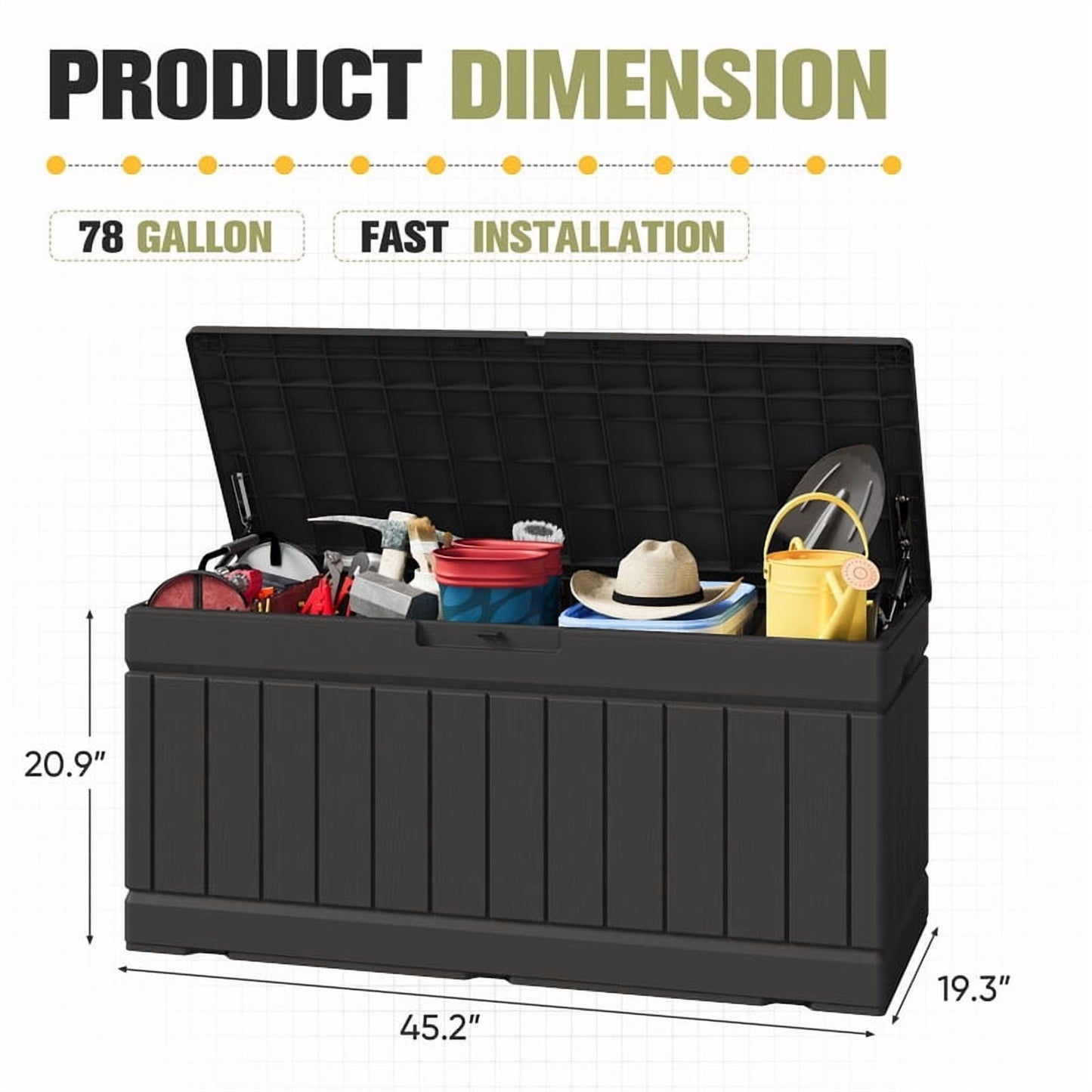 Homall 82 Gallon Outdoor Storage in Resin Deck Box 45.66in Width Lockable Deck Box, Black