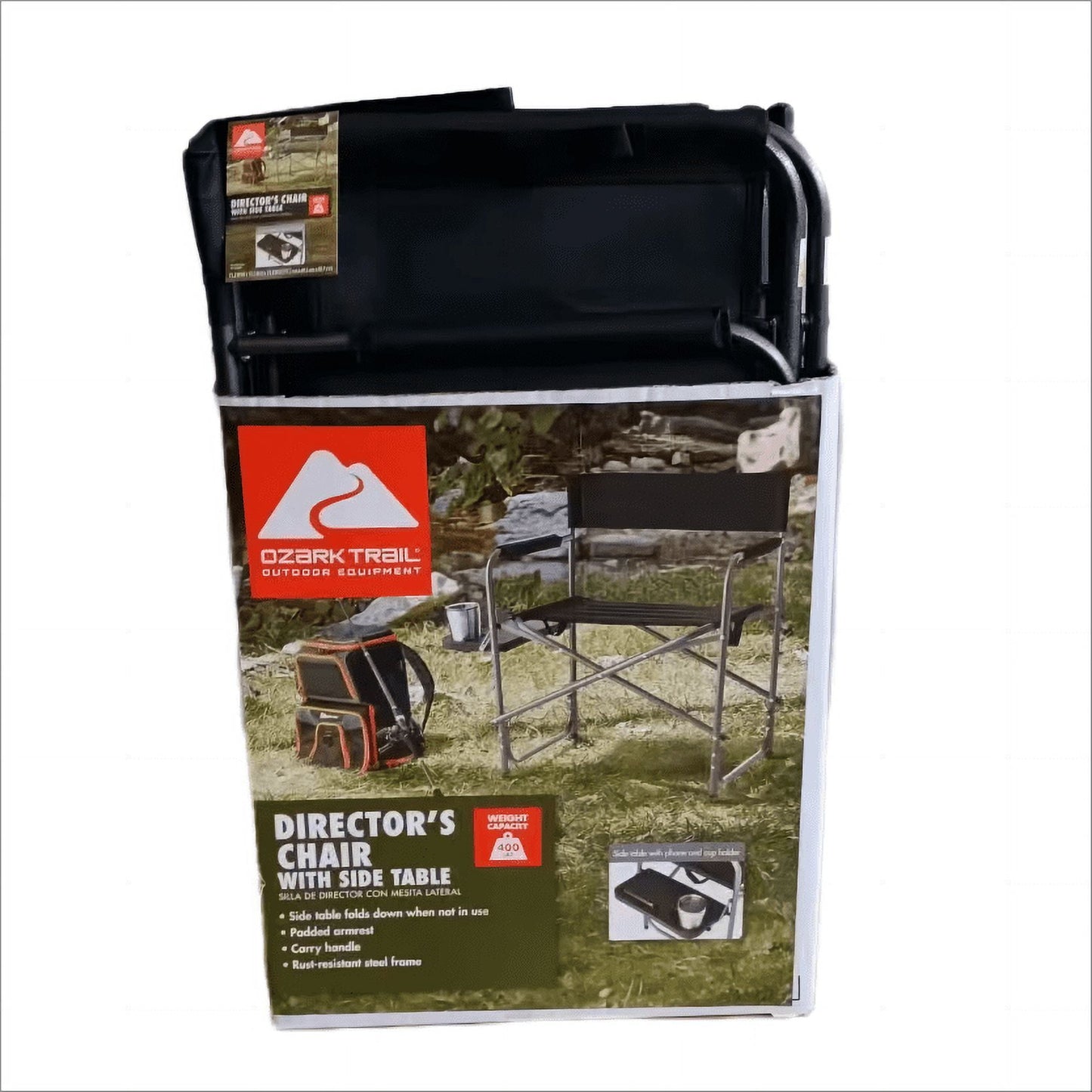 Ozark Trail Director Camp Chair with Side Pocket, Black