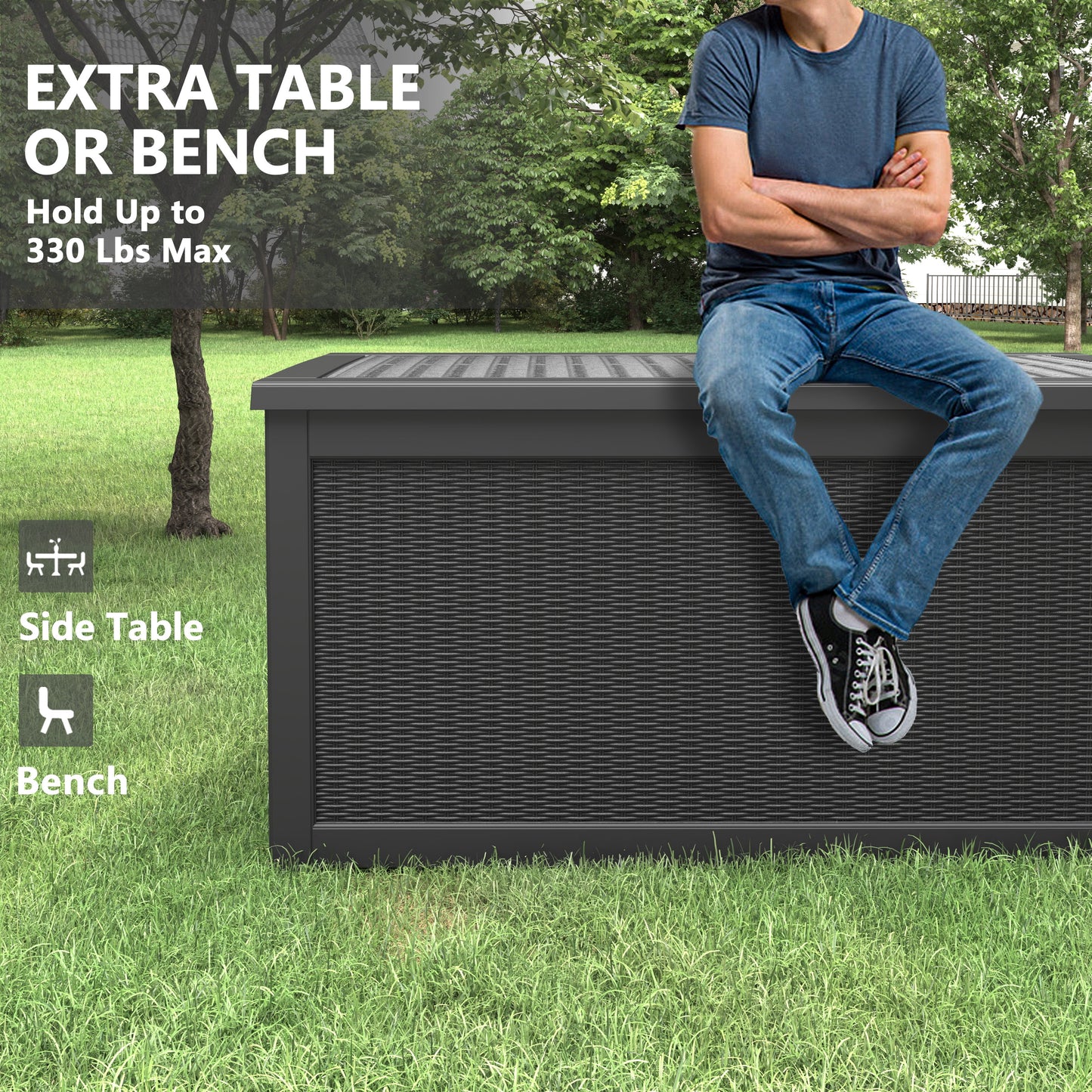 Bifanuo 260 Gallon Resin Deck Box with Built-in Steel Beams, Large Weatherproof and UV Resistant Indoor & Outdoor Storage Box for Patio Cushions, Pool Supplies, Patio Furniture