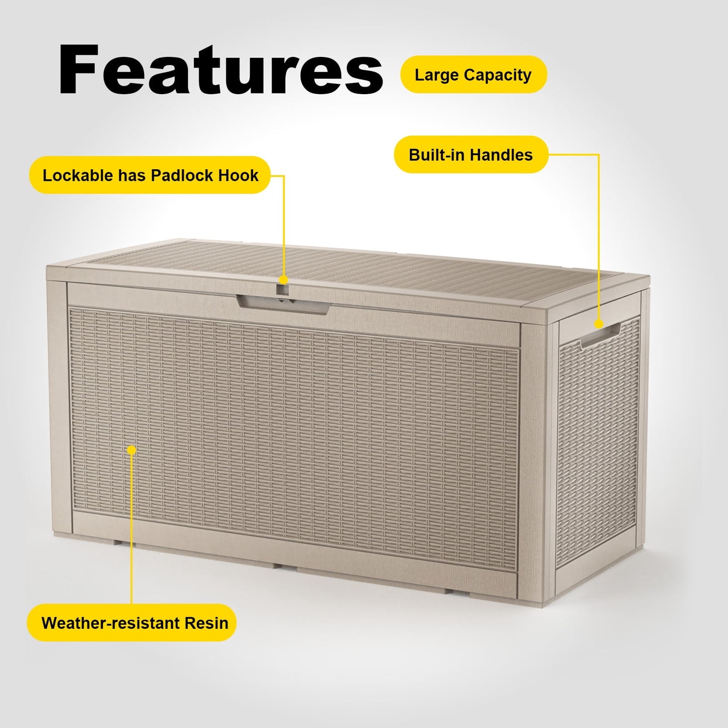 fazzn 100 Gallon Resin Deck Box Outdoor Indoor Waterproof Storage Box for Patio Furniture Pool Accessories Storage for Cushion Garden Tools (Grey pattern)