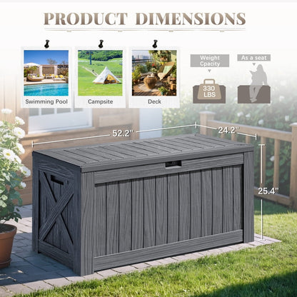 Devoko 122 Gallon Outdoor Patio Box Deck Plastic Resin Storage Box Backyard, Dark Grey