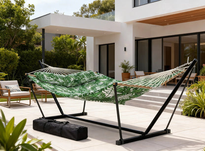 Garvee Double Hammock with Stand, Heavy Duty with Balance Rope, Green
