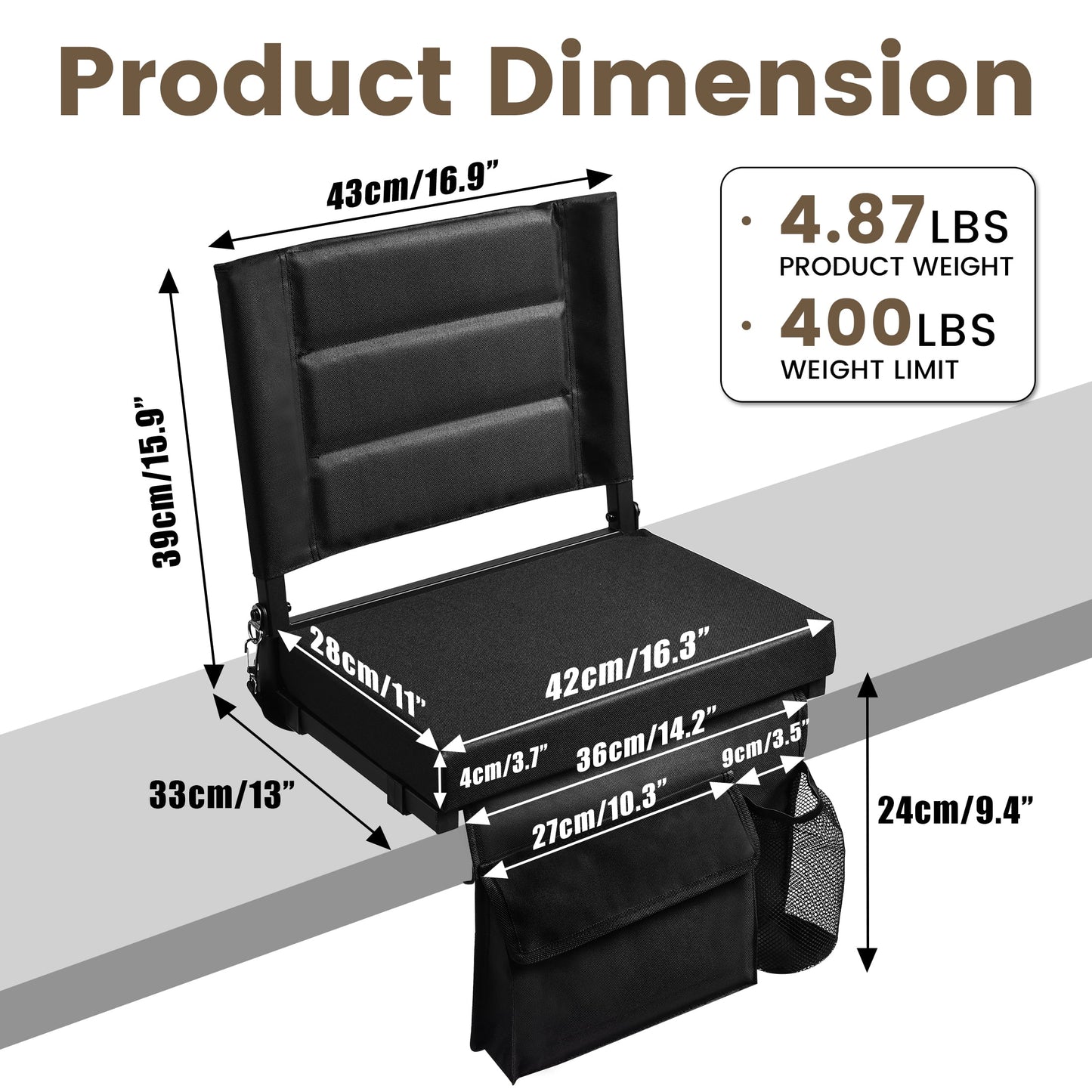 OUTMASTER Stadium Seat for Bleacher with Backrest. Portable for Good for Bleachers, Camping (Black)
