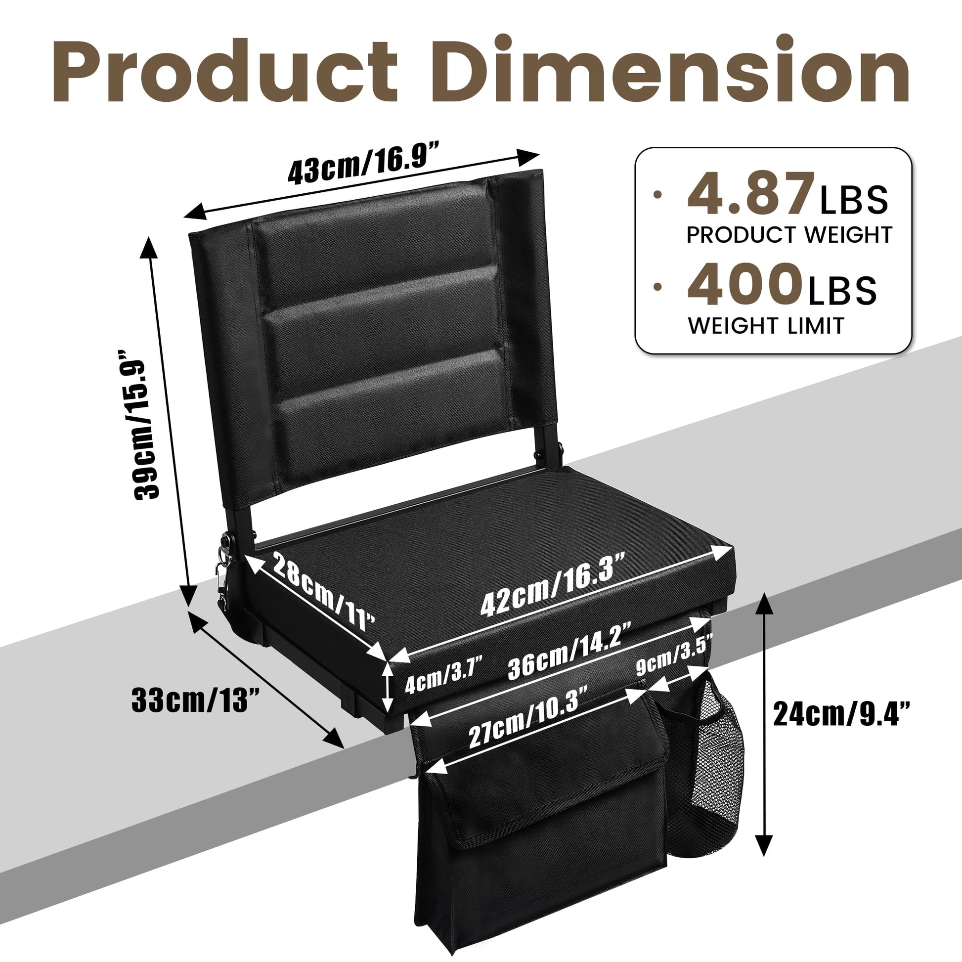 OUTMASTER Stadium Seat for Bleacher with Backrest. Portable for Good for Bleachers, Camping (Black)