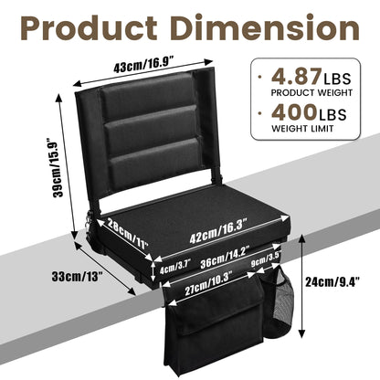 OUTMASTER Stadium Seat for Bleacher with Backrest. Portable for Good for Bleachers, Camping (Black)