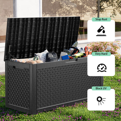 EasyUp 100 Gallon Resin Deck Box, Lockable Patio Outdoor Storage Box for Furniture, Garden Tools and Tools Storage, Waterproof Outside Storage Boxes