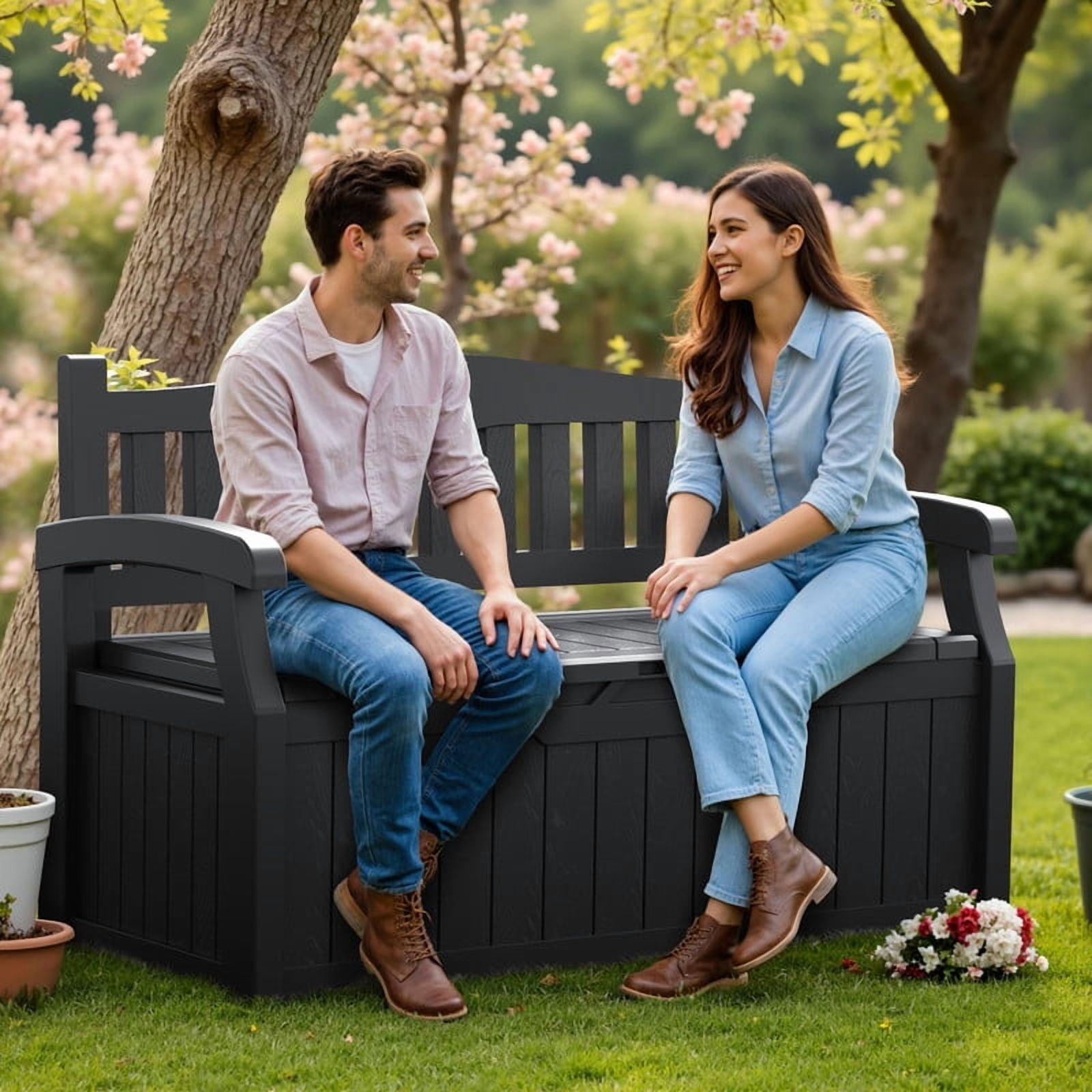 Devoko 82 Gallon Storage Patio Bench and Deck Box Organization Storage Combi for Patio, Garden