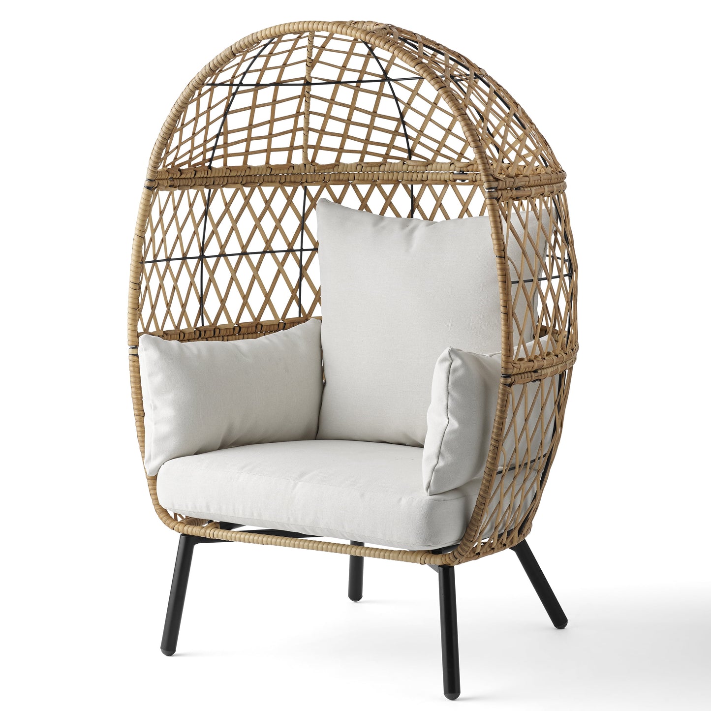 Better Homes & Gardens Ventura Boho Outdoor Wicker Stationary Kid's Egg Chair, Tan