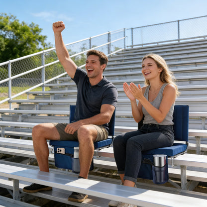 CONCETTA Stadium Seats with Back Support, 350 LBS Weight Capacity Thick Padded Bleacher Chair with Cup Holder, Storage Pocket, Padded Shoulder Strap & Built-in Handle for Sports Events, Navy Blue