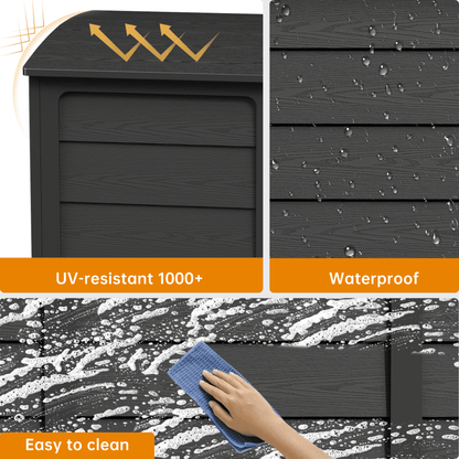 Marknig 75 Gallon Deck Box, Indoor Outdoor Storage Box for Patio Furniture, Pool Accessories, Garden Tools, Sports Equipment, Waterproof Resin Rattan Box with Lockable Lid and Side Handles,Black