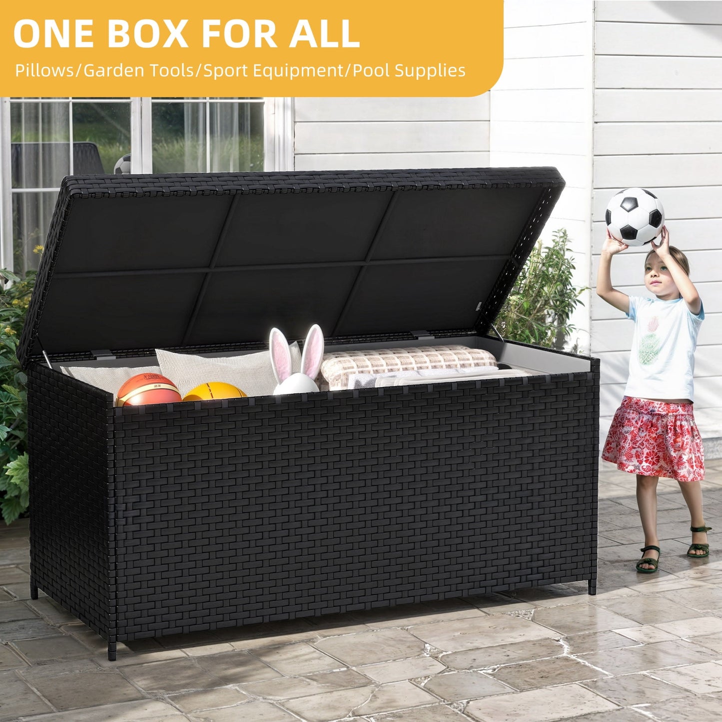 Craftian Outdoor 260 Gallon Waterproof Wicker Deck Box, Black