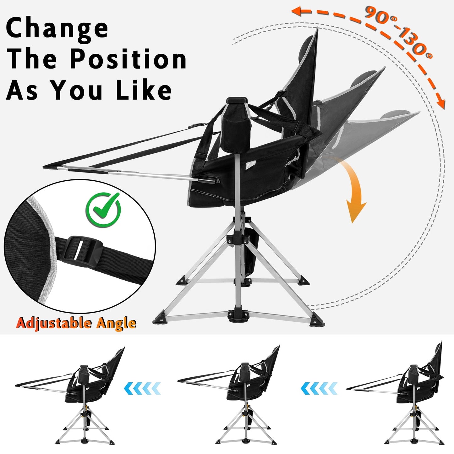 SUNSPIRE Oversized Hammock Chair with Footrest 2-Pack Portable Folding Rocking Camp Chair with Cup Holder for Outdoor Beach Sports Fishing Black