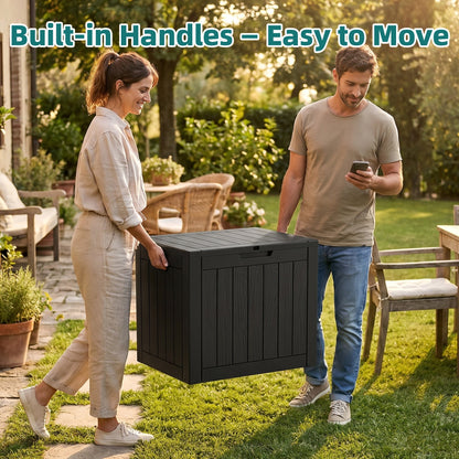 MINDYES 30 Gallon Deck Box, Outdoor Resin Storage Box, Waterproof Patio Lockable Outside Cushions, Black