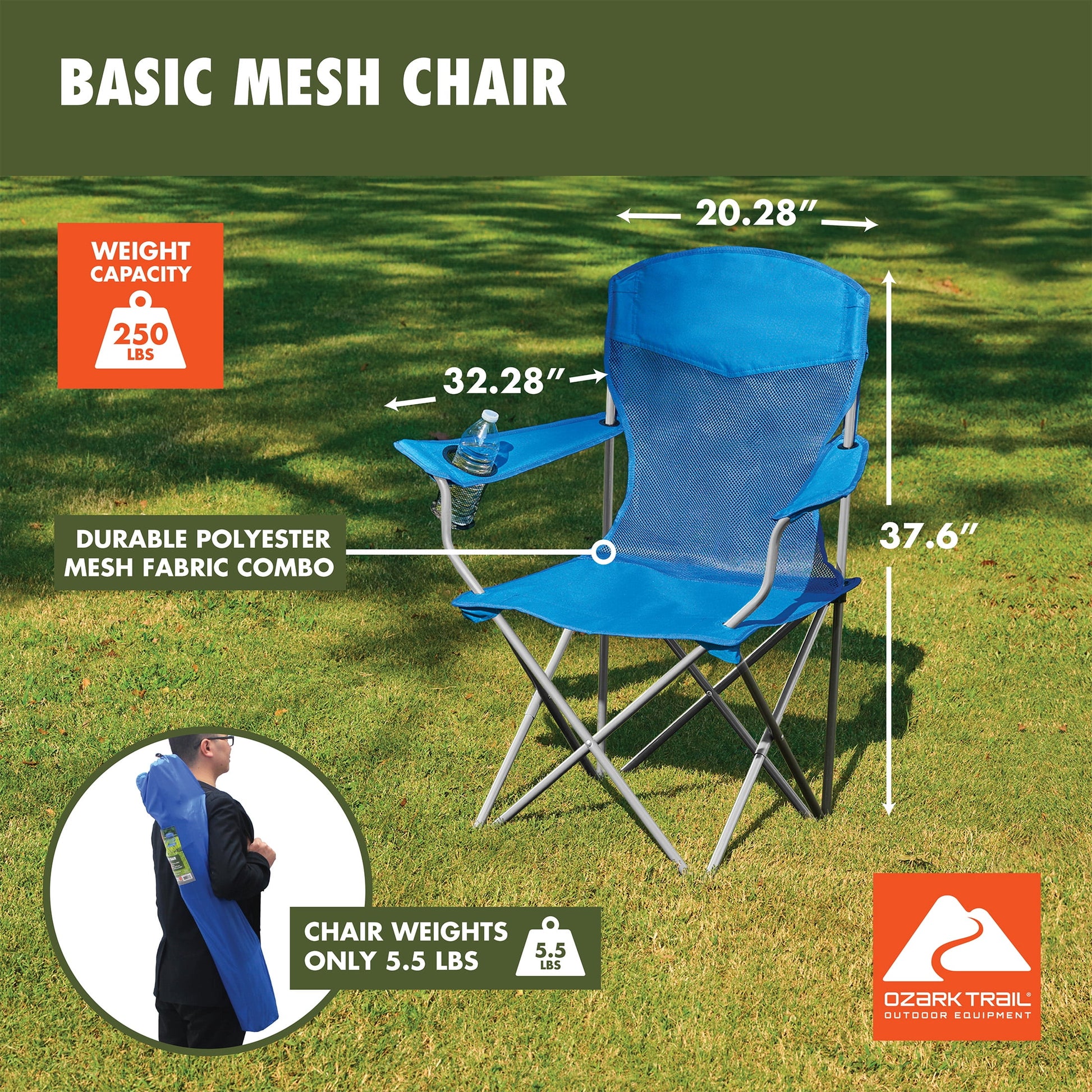 Ozark Trail Basic Mesh Chair Blue, Adult