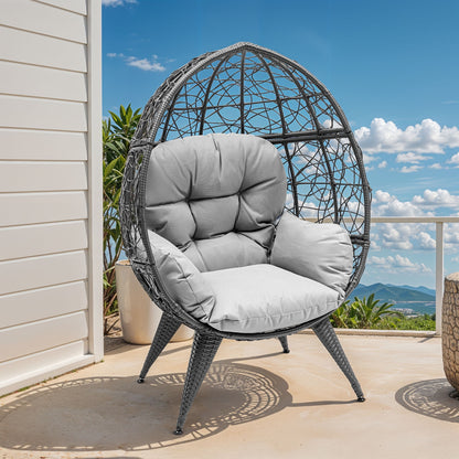Uforic Oversized Wicker Egg Chair with Stand & Cushion, 330 Lb Capacity for Garden and Balcony, Gray