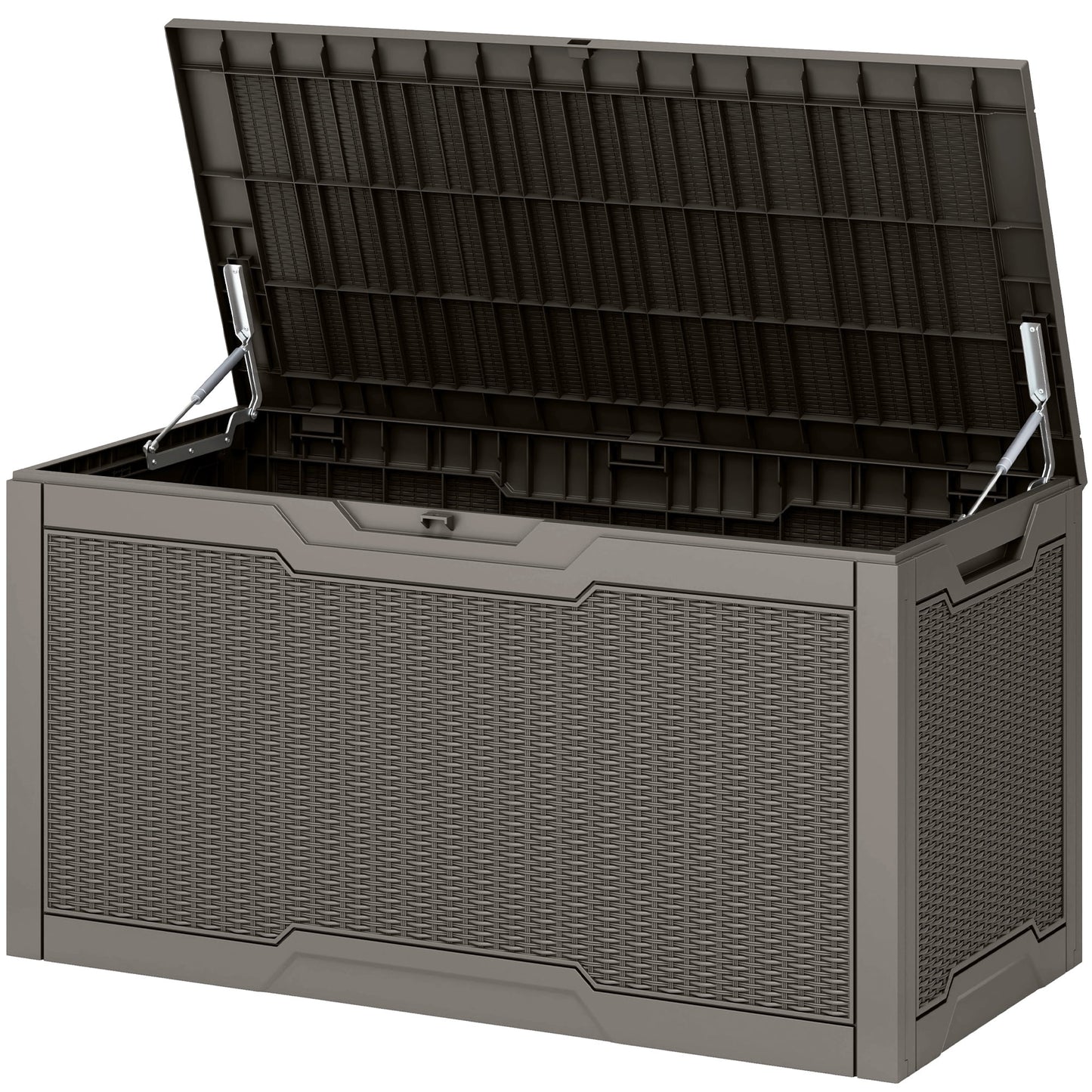 Uforic 100 Gallon Large Resin Deck Box, Waterproof Lockable Outdoor Storage Container for Patio Garden, Light Brown