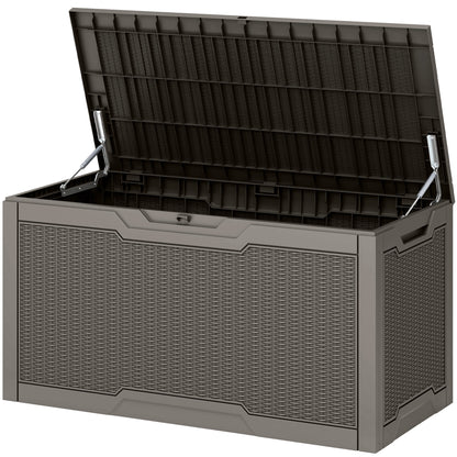 Uforic 100 Gallon Large Resin Deck Box, Waterproof Lockable Outdoor Storage Container for Patio Garden, Light Brown