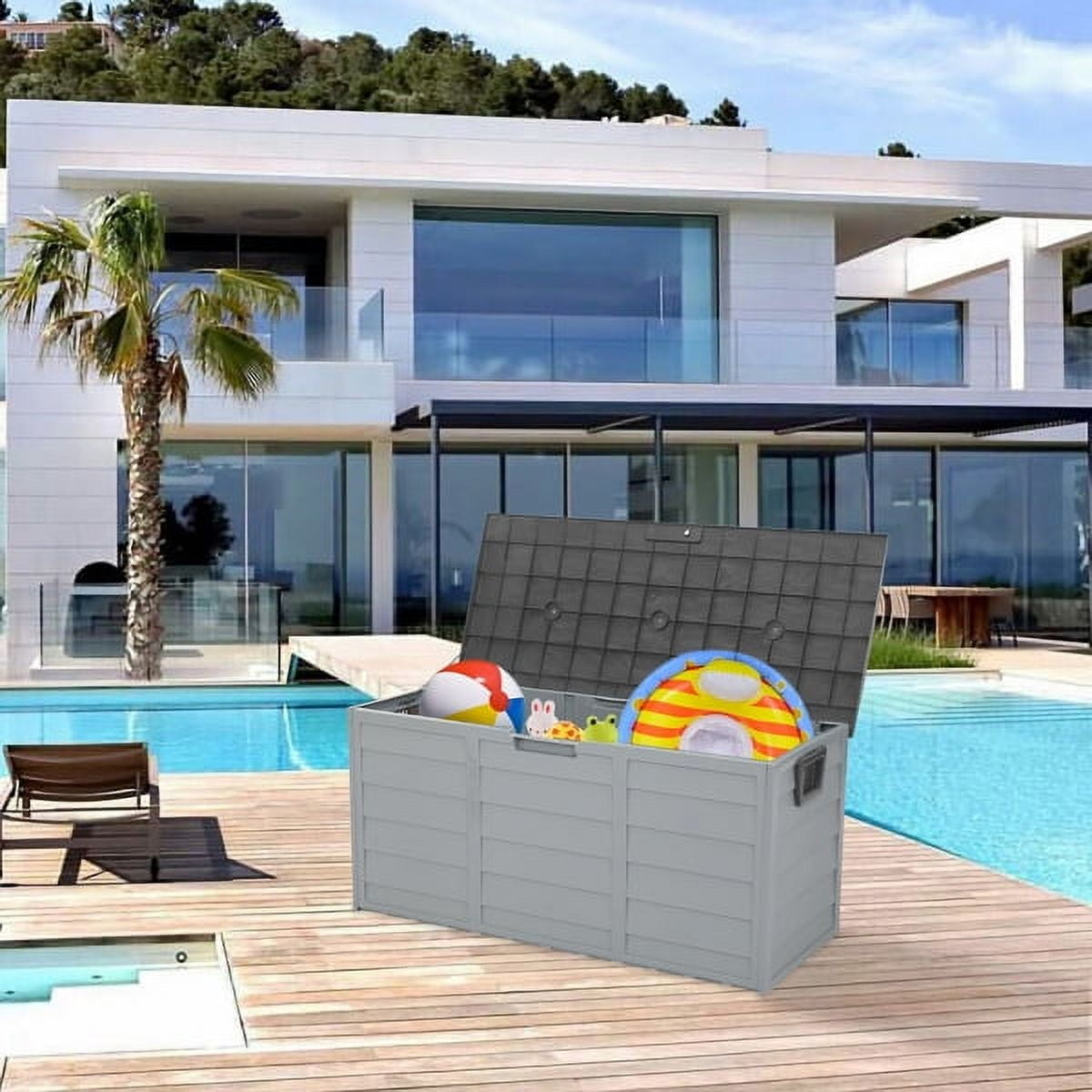 75gal 260L Outdoor Garden Plastic Storage Deck Box Chest Tools Cushions Toys Lockable Seat for Patio Furniture,Gray
