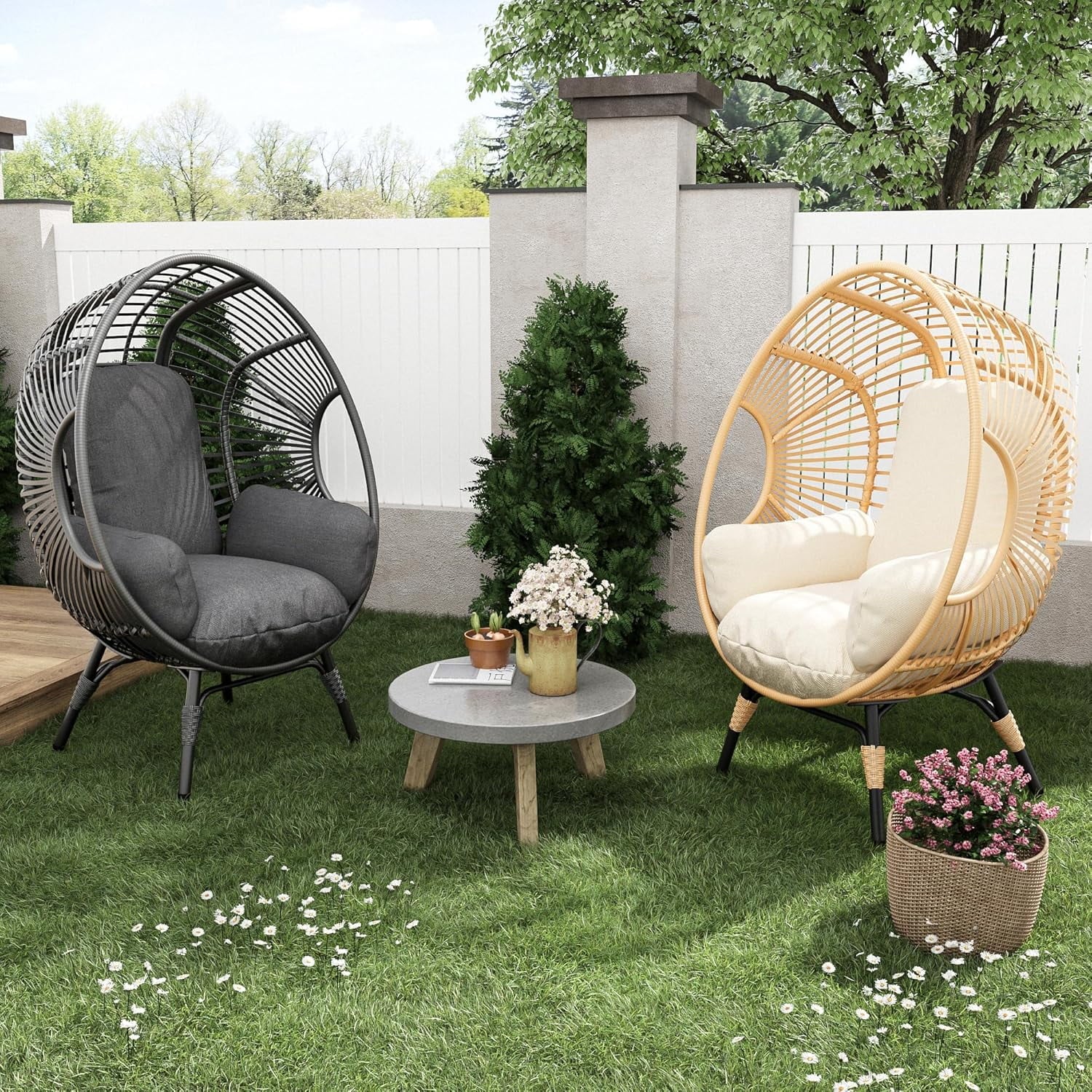 TQKVIPI Oversized Egg Chair Outdoor Indoor,Patio Lounge Chair with Thicken Cushions & Durable Steel Frame, Egg Basket Chair 500lbs Capacity for Garden, Backyard, Porch,Bedroom (Beige-Regular)