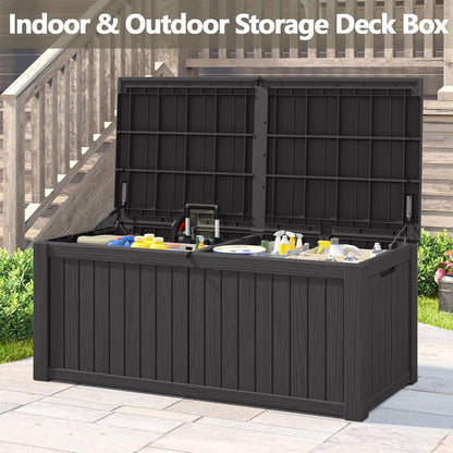 Decksplore 180 Gallon Deck Box, Lockable, UV-Resistant, HDPE Outdoor Storage Box Waterproof, Patio Storage Box for Bicycles, Skis, Tables (Black)