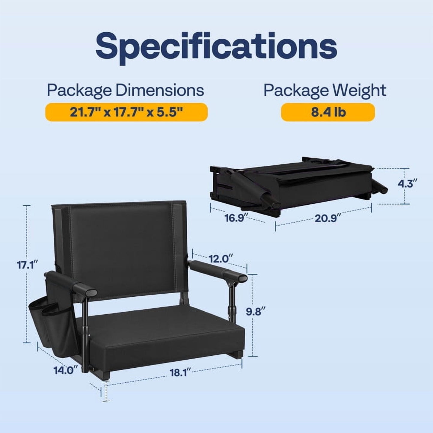 SPECSTAR Stadium Seats with Back Support and Cushion Black 1 Pack