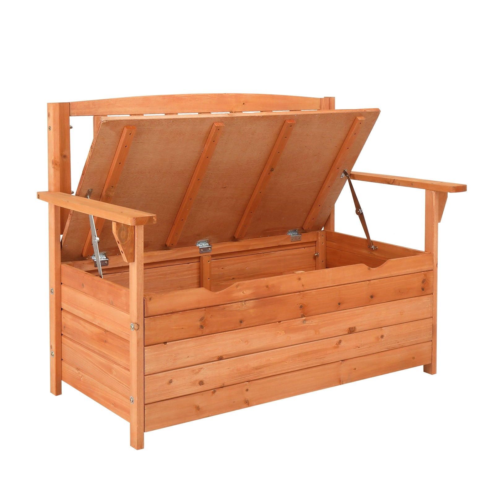 Zimtown 44" Outdoor Cedar Storage Bench with Backrest and Armrest, Large Patio Deck Box for Garden Tools and Cushions