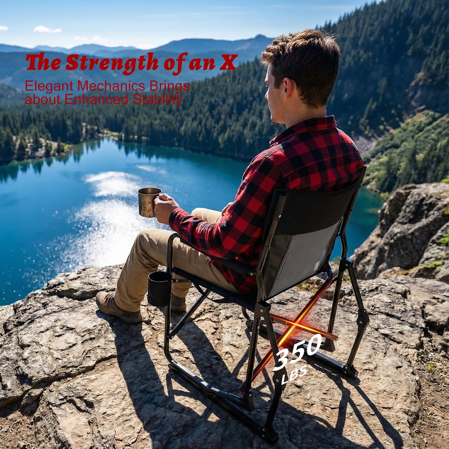 EDX Folding Camping Chair, Padded High Back, Adjustable Lumbar Support, Extra Wide for Adults, 500 lbs Steel Frame, Portable Outdoor, Black
