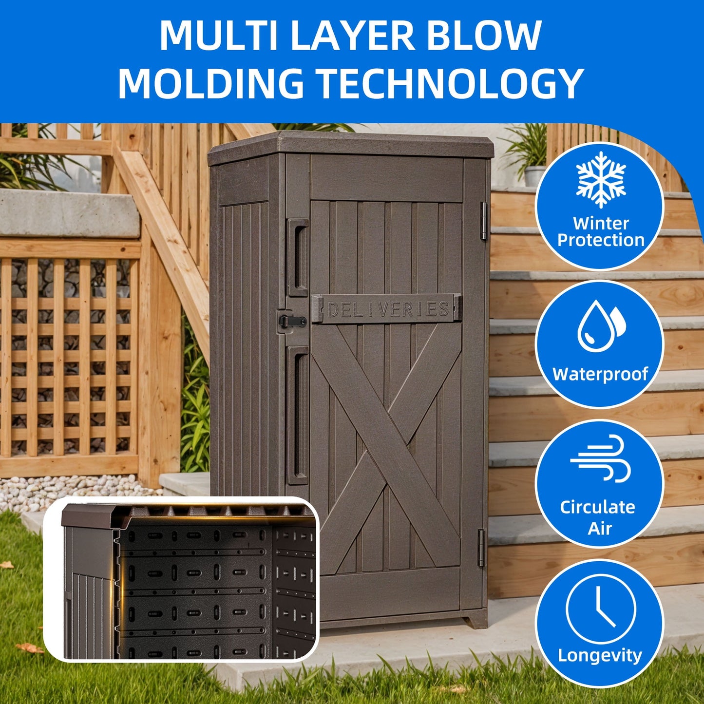 Dextrus 60 Gallon Large Package Delivery and Storage Box with Lockable Secure, Double-Wall Resin Outdoor Package Delivery and Waterproof Deck Box for Porch, Curbside, 8.5 Cubic feet, Brown