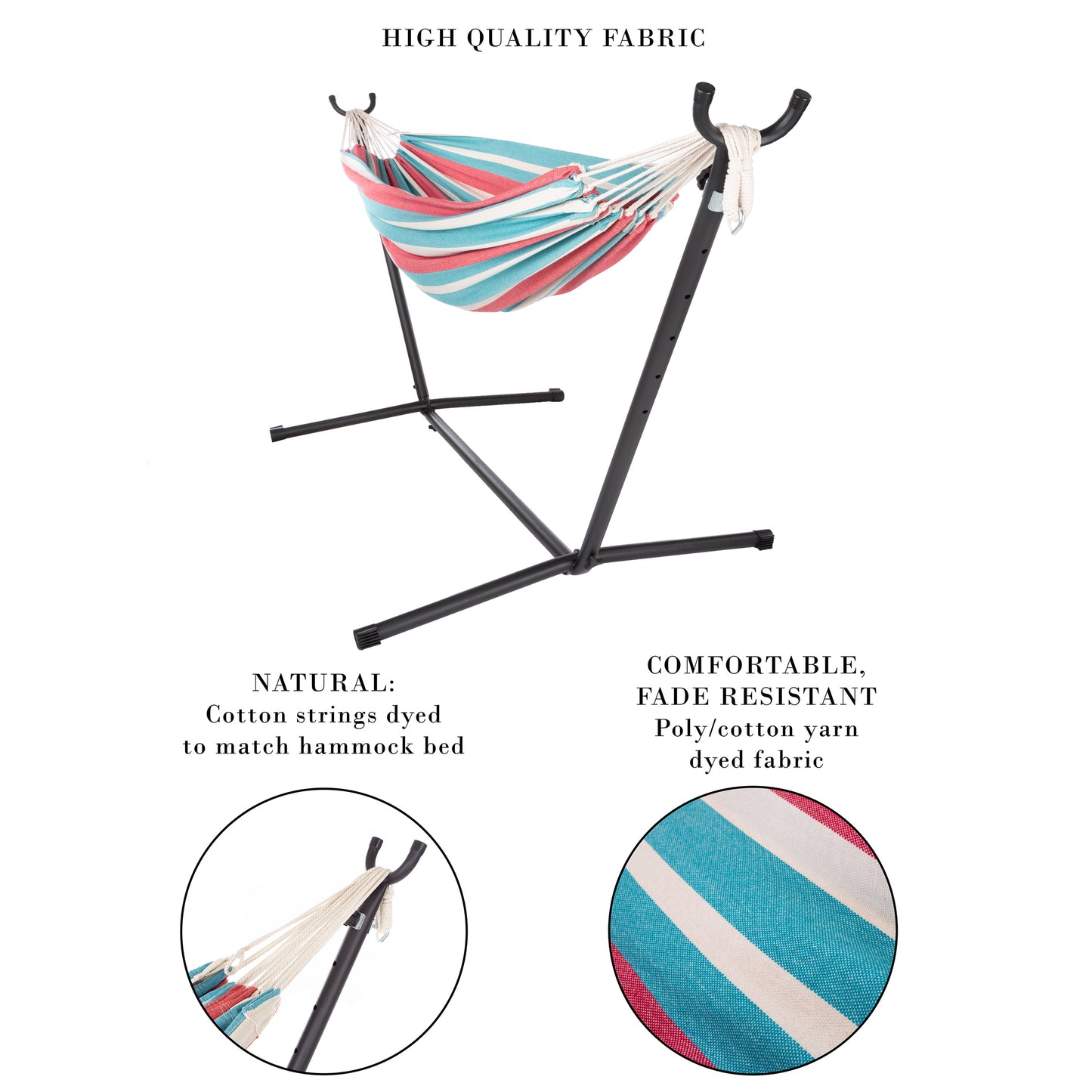 Pure Garden 400lb Capacity 2 Person Double Hammock with Stand, Red/Blue