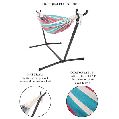 Pure Garden 400lb Capacity 2 Person Double Hammock with Stand, Red/Blue