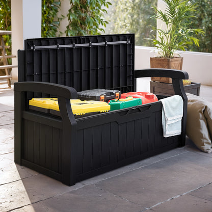 Homall 80 Gallon Plastic Storage Bench Made Of Durable Weatherproof Resin And Deck-Box Organized Storage Compartment For Outdoor Patios And Lawns,Black