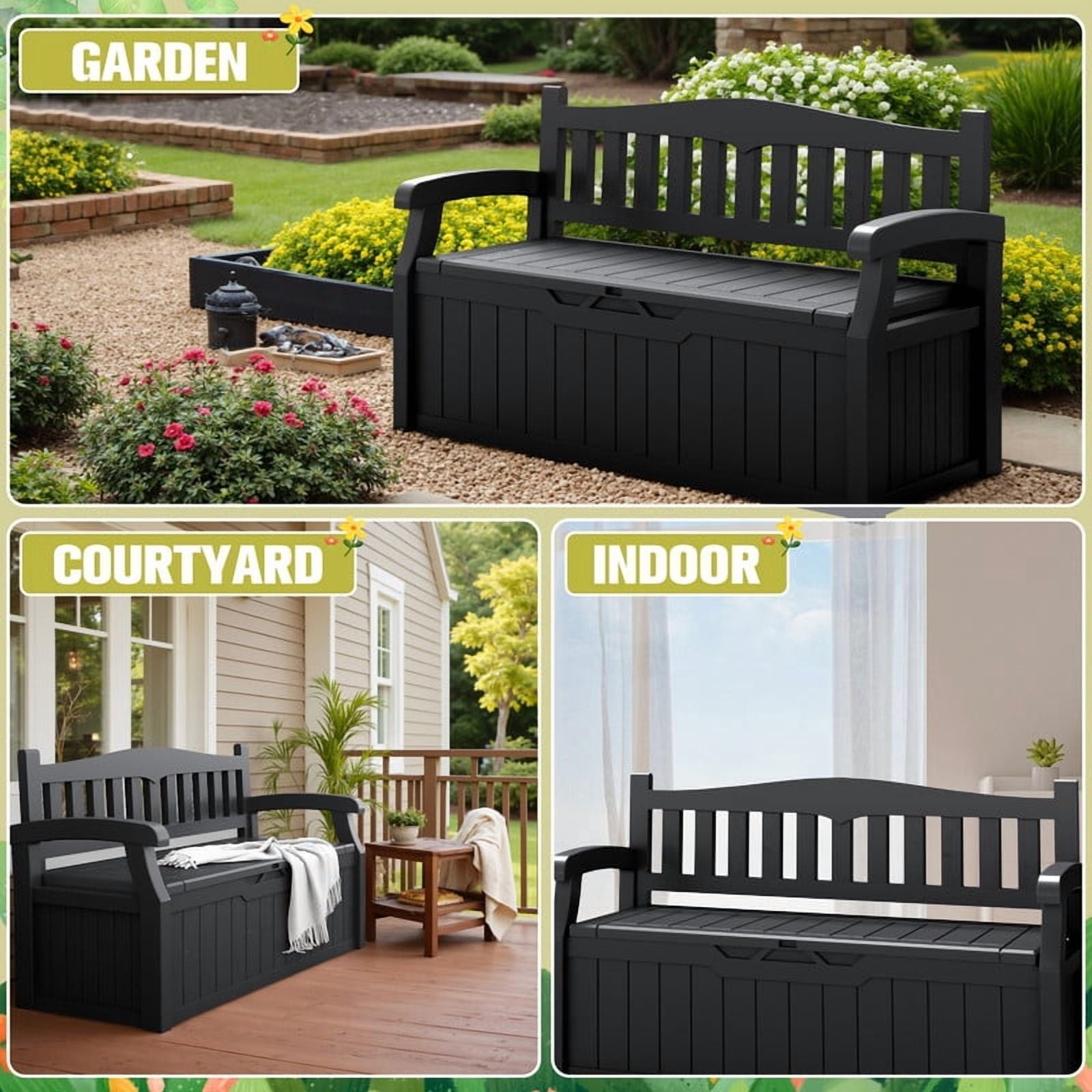 Devoko 82 Gallon Storage Patio Bench and Deck Box Organization Storage Combi for Patio, Garden