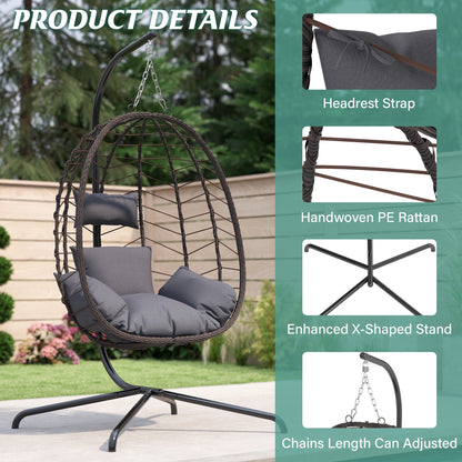 Egg Chair with Stand, Patio Wicker LHBcraft Hanging Chair, Hammock Swing Chair, 350LBS Capacity for Bedroom, Balcony, Garden