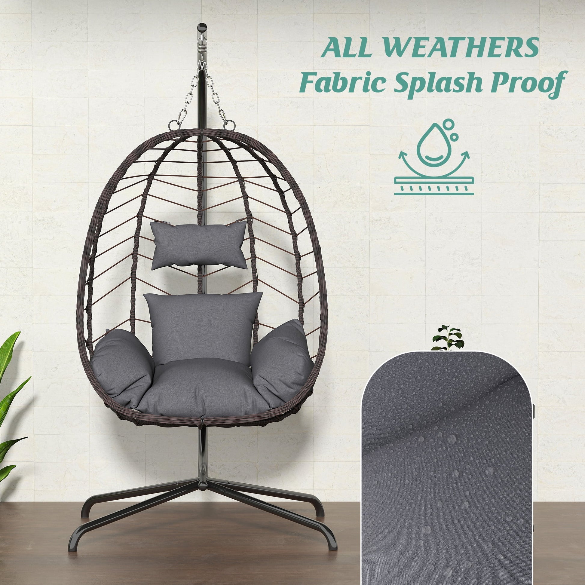 Egg Chair with Stand, Patio Wicker LHBcraft Hanging Chair, Hammock Swing Chair, 350LBS Capacity for Bedroom, Balcony, Garden