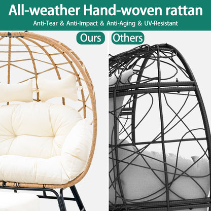 FKS LIFE 2 Person Egg Chair With Ottoman Cushion Large Egg Basket Chair With Footrest For Outdoor Indoor Patio Balcony Garden
