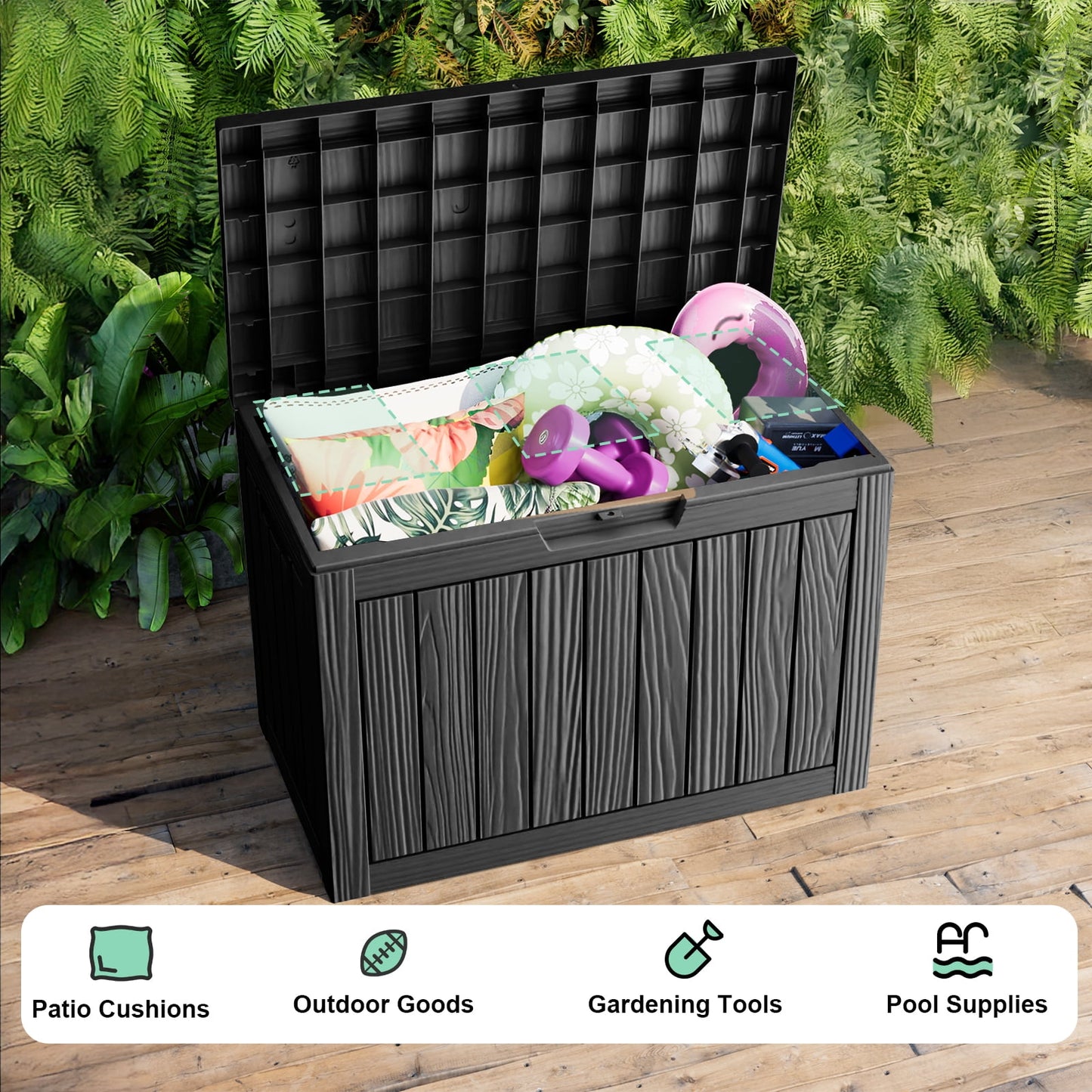 EasyUp 45 Gallon Resin Deck Box, Lockable Patio Outdoor Storage Box for Furniture, Garden Tools and Tools Storage, Waterproof Outside Storage Boxes(Black)