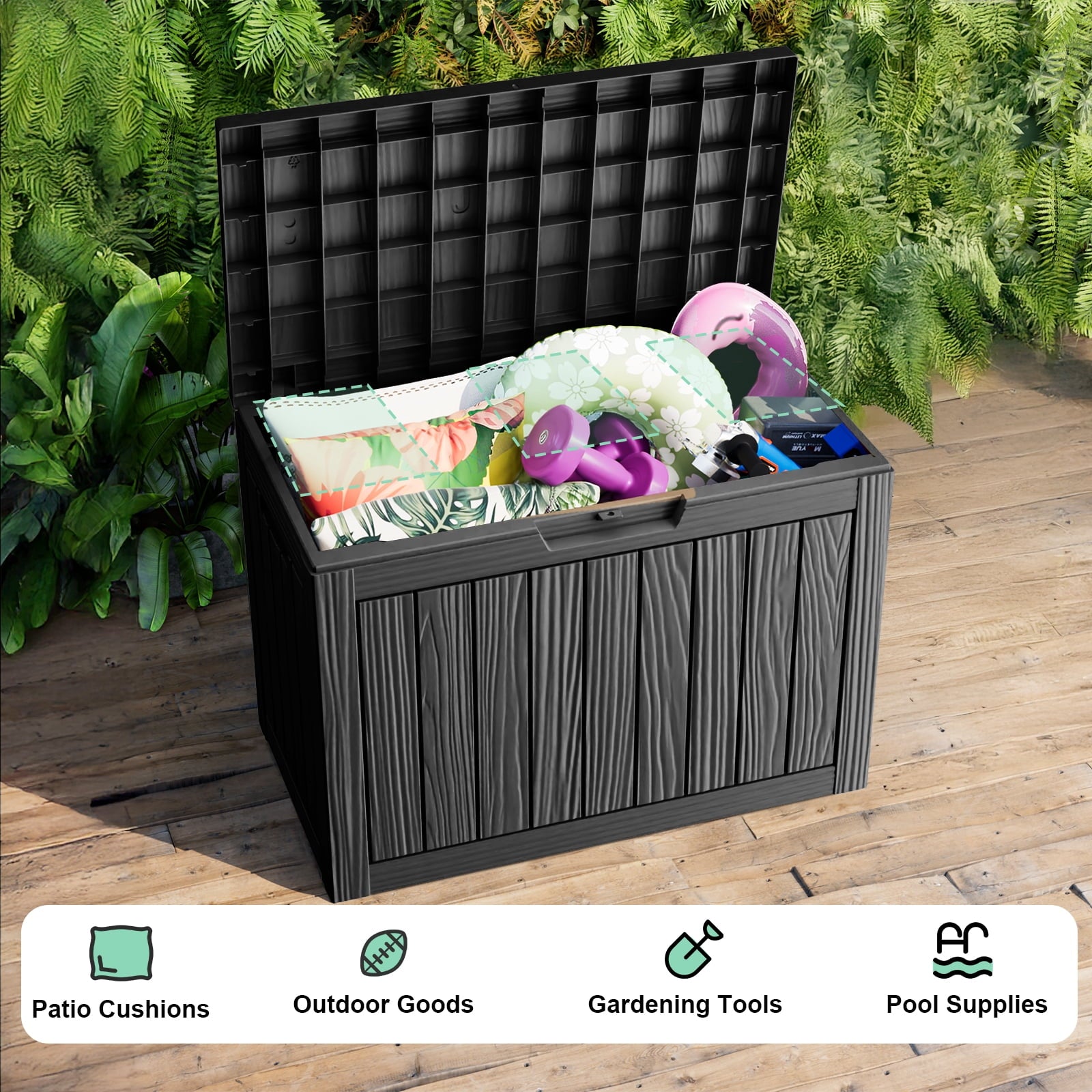 EasyUp 45 Gallon Resin Deck Box, Lockable Patio Outdoor Storage Box for Furniture, Garden Tools and Tools Storage, Waterproof Outside Storage Boxes(Black)