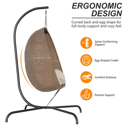 ALAULM Foldable Egg Chair with Stand, 485LBS Capacity Textilene Hammock Swing Chair for Outdoor & Indoor, Patio Hanging Chair with Strong Frame & UV Resistant Cushion for Balcony, Bedroom, Cream/D2
