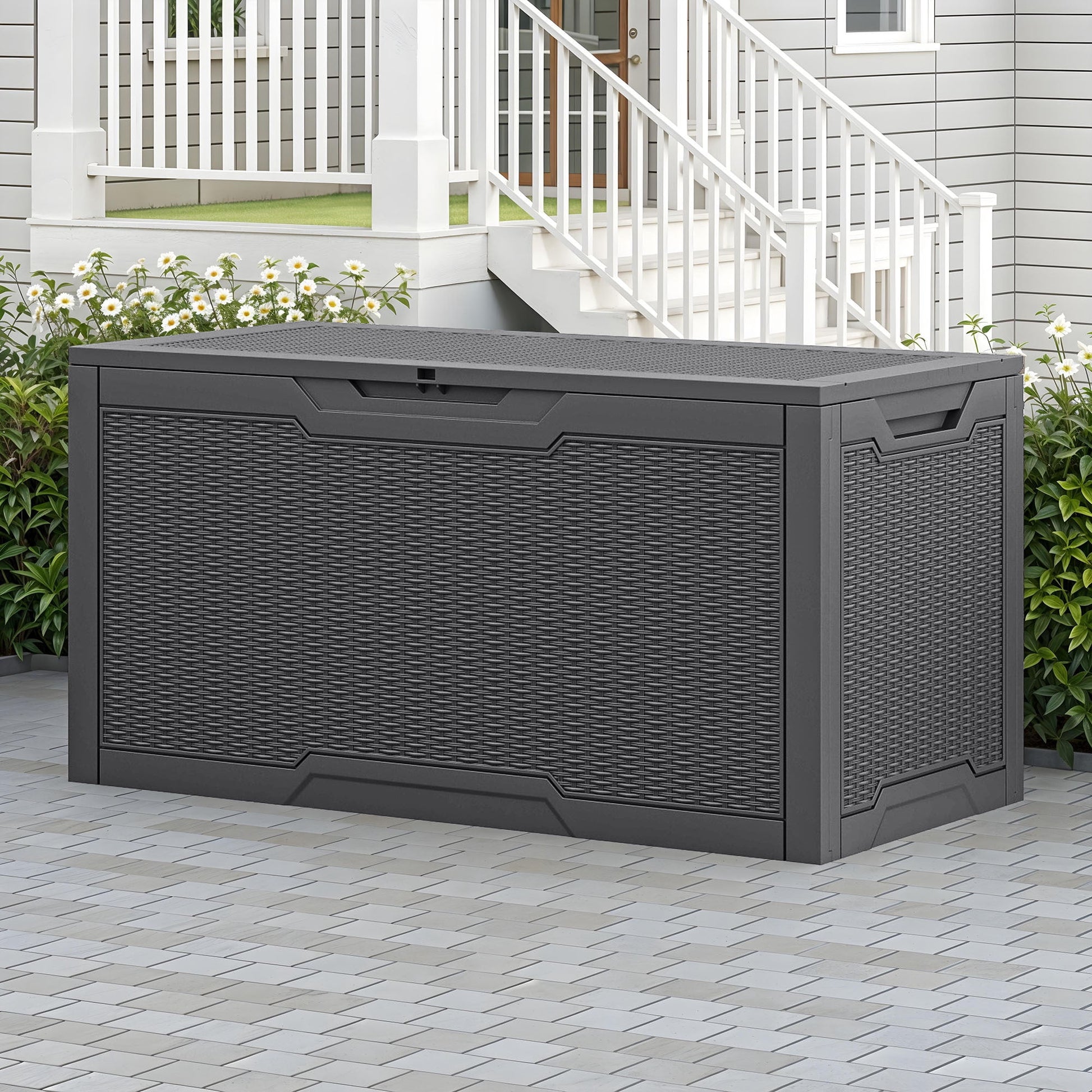 Uforic Lockable 100 Gallon Resin Deck Box, Heavy-Duty Weather Resistant Outdoor Storage Chest, Versatile Storage Solution for Patio Accessories and Daily Essentials, Dark Gray