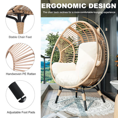 TQKVIPI Oversized Egg Chair Outdoor Indoor,Patio Lounge Chair with Thicken Cushions & Durable Steel Frame, Egg Basket Chair 500lbs Capacity for Garden, Backyard, Porch,Bedroom (Beige-Regular)