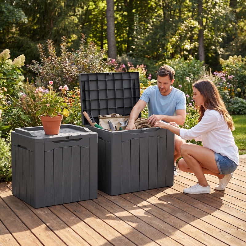 Homall 2PCS 31 Gallon Outdoor Deck Box In Resin with Seat