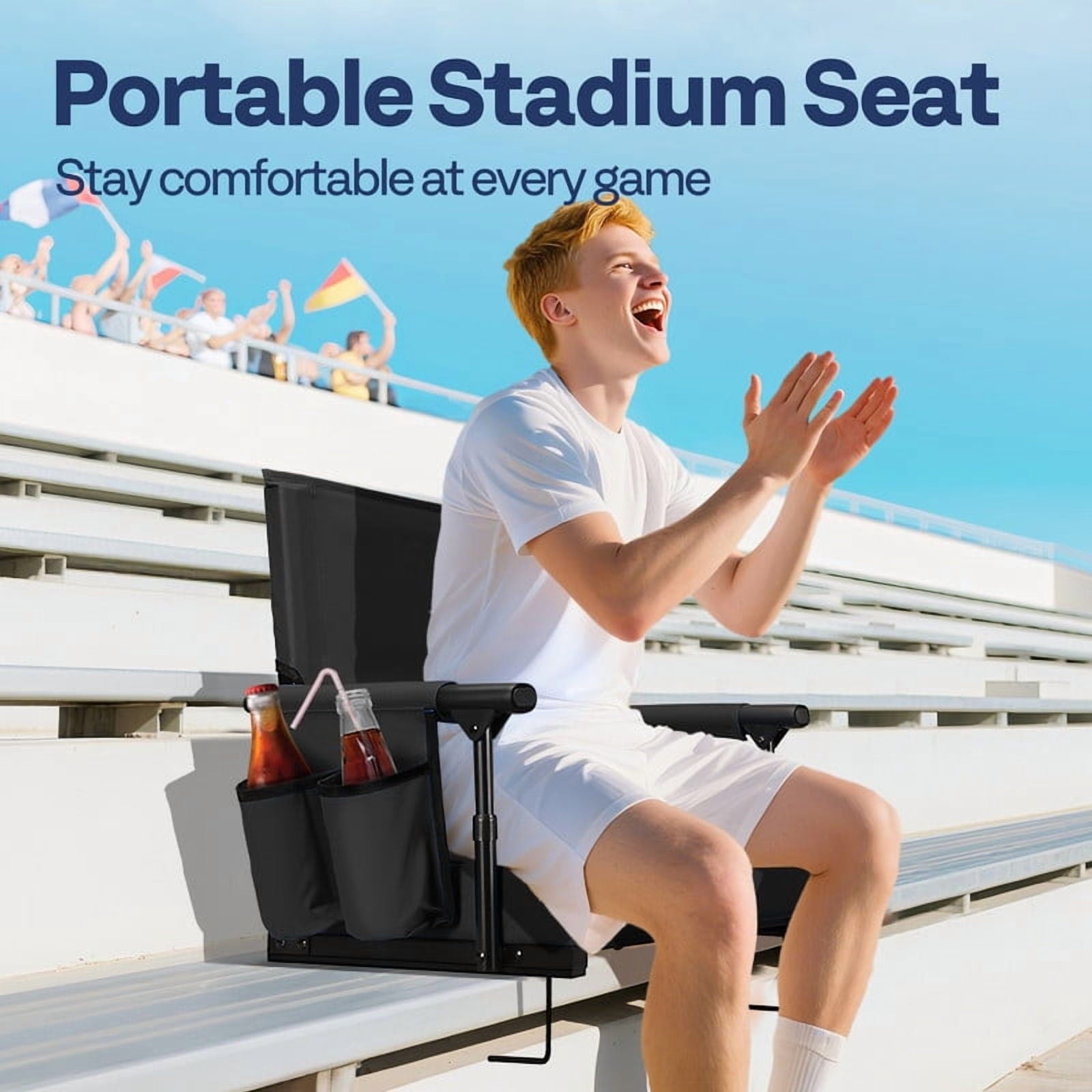 SPECSTAR Stadium Seats with Back Support and Cushion Black 1 Pack