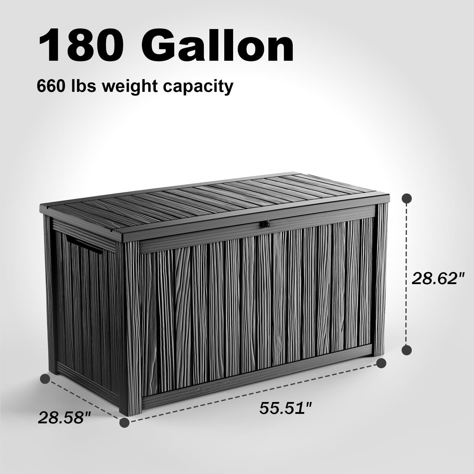 fazzn 180 Gallon Resin Deck Box Waterproof Outdoor Storage Box for Patio Furniture Pool Accessories Indoor Storage for Cushion Garden Tools (Black)