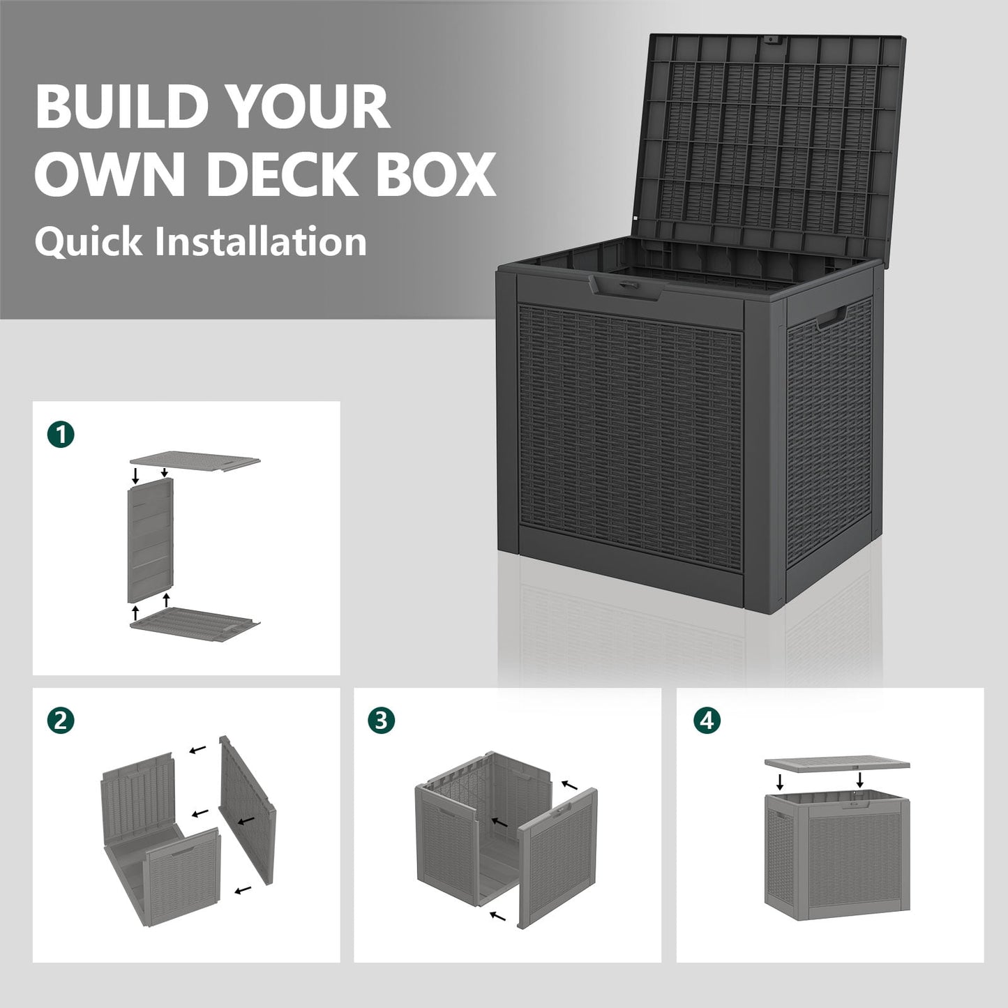 Bifanuo 31 Gallon Deck Box, Resin Outdoor Storage Box, Waterproof and UV Resistant Lightweight Storage Deck Box for Garden Tools, Supplies, Toys