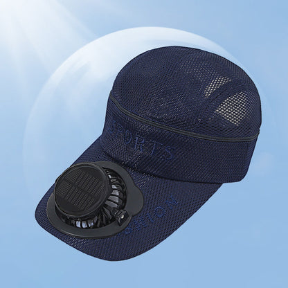 Adults Mesh Baseball Cap Fishing Beach Hats with Solar Fan, Summer UV Protection Sun Hat, Solar Powered/USB Charging Sunhat or Hiking Fishing Golf